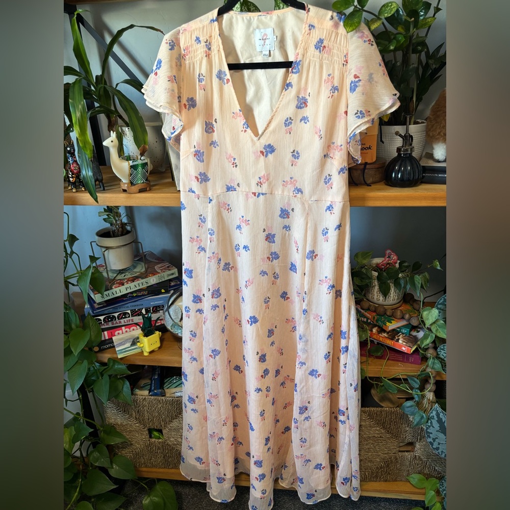 The Nines by HATCH Floral Midi Dress in Pink and Blue | Small